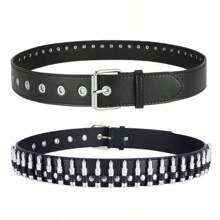 1pc Men'S Punk Style Rivet Decorated Heavy Metal Dark Belt - Black Faux Leather With Square Buckle, Alloy Rivets, Casual Fashion Accessory For Halloween, Mardi Gras, St. Patrick'S Day, And Easter, Casual Fashion Belt|Punk Style Belt|Rivet Decorated Belt