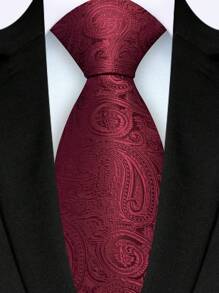 1 pièce Cravate homme de 8 cm de long, motif cachemire et floral bordeaux, cravate de haute qualité mode pour mariage, fête, affaires