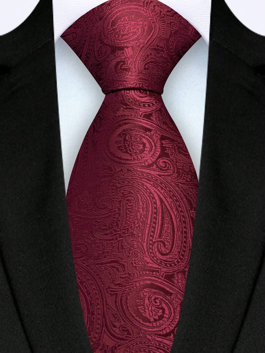 1 pièce Cravate homme de 8 cm de long, motif cachemire et floral bordeaux, cravate de haute qualité mode pour mariage, fête, affaires