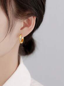 1pair Luxurious Copper Inlaid Multi-Color Star, Moon & Round Shaped Hoop Earrings, Perfect Gift For A Date Elegant And Sexy Copper Jewelry