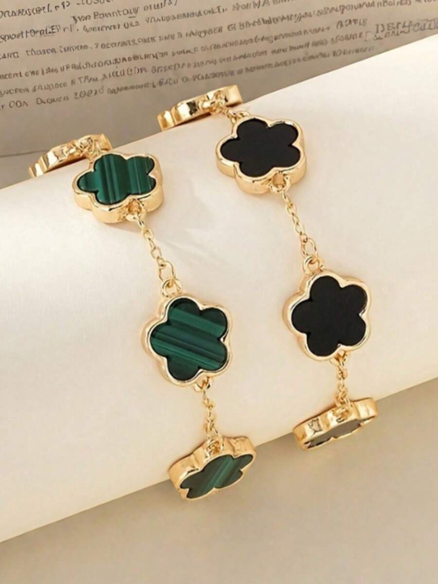 2 件时尚经典款黑绿色幸运草手链套装 - 黑綠 - 查看 1