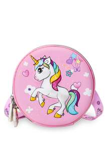 1 pieza Bolso bandolera pequeño y redondo con estampado 3D lindo y de dibujos animados de niños y niñas con estilo, de estilo coreano versátil, correa de hombro casual y cómoda, variedad de patrones de impresión a elegir, satisface las necesidades básicas de almacenamiento, adecuado para uso diario y juego, una excelente opción de regalo