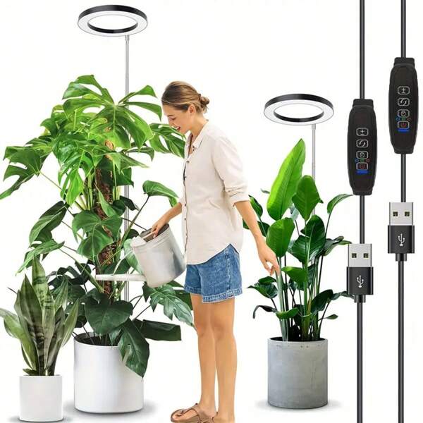 72 LED Vollspektrum Pflanzenwachstumsleuchte, mit 3/9/12 Stunden Timer, Höhe einstellbar bis zu 154 cm, beschichtete Oberfläche, USB-Stromversorgung, ideal für große Zimmerpflanzen