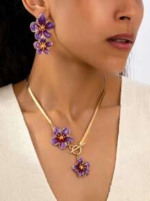 3 pezzi/Set Elegante Collana Pendente e Set di Orecchini con Fiori, Adatto Per Uso Quotidiano, Raduni, Feste, Vacanze e Viaggi delle Donne, Ottimo Regalo Per La Moglie