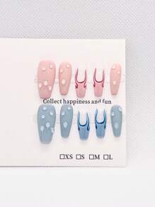 10PCS Handmade Press On Nails Medium Coffin Purely Hand-Wear Nails, Summer Nails Supplies, Handmade Pearlescent Nails Home DIY Nail Design Full Coverage Fake Nail Tips Artifical Fingernails For Women And Girls Manicure Supplies Office Daily Wear False Nails