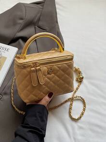 BEIKAMU 1 chiếc Túi xách họa tiết hình thoi, Ví đựng son môi & tiền xu thời trang mới, Túi đeo chéo dây xích thanh lịch - Màu vàng - Xem 10