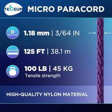 TECEUM Micro Paracord – 118 Mm X 125 Ft – Micro Utility Cord – Thin Braided Paracord Rope – Best Crafting, Projects, Fishing, Camping – Wind Chime – Survival Strong String - Indigo - 查看 2