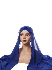 1pc New Chiffon Headscarf Pleated Drawstring Headset, Solid Color Chiffon Pleated Undershirt Headscarf Hat Combination