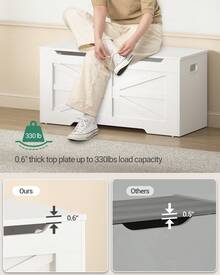 Hzuaneri Shoe Bench, Storage Bench, Chest, 100 Cm Lift-Top Storage Organizer With 2 Hinges, Shoe Bench For Entryway, Bedroom, Living Room, White - 白色 - 查看 5