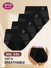 4 piezas/paquete Ropa interior menstrual para mujer de talla grande, a prueba de fugas, elástica, suave y transpirable - Negro - Ver 6