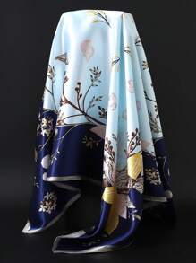 1 件 90*90 厘米时尚防晒围巾，穆斯林头巾，户外防风防沙披肩，男女通用空调房围巾，薄款，链条花卉印花，彩色蓝绿方形头巾 - A - 查看 23