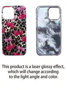 Luxury Leopard Print Cherry Bowknot Phone Case Compatible With Iphone17 16 15 14 13 12 Pro Max Laser Protective Back Cover - Leopard - View 3