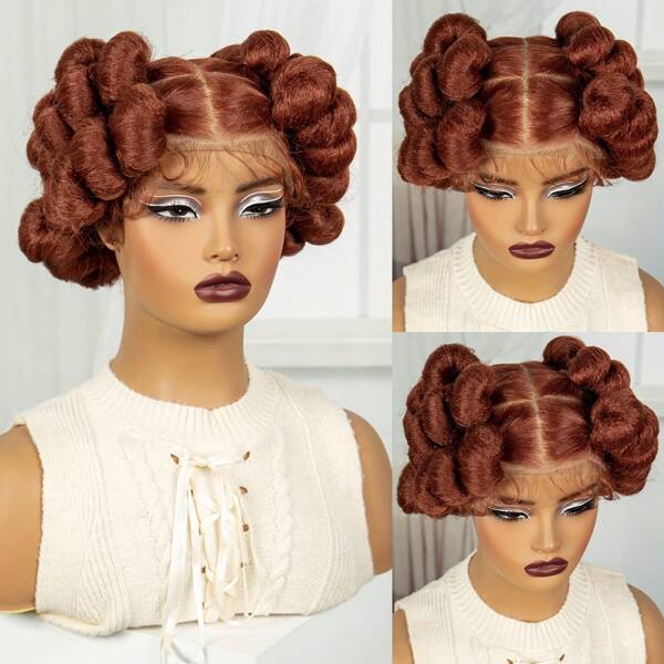 180% Density Transparent Full Lace Bantu Braided Wig - Short Elegant Synthetic Hair With Knotless Braiding, Natural Look For & All Ethnicities, Stylish Hair Replacement | Sleek Appearance