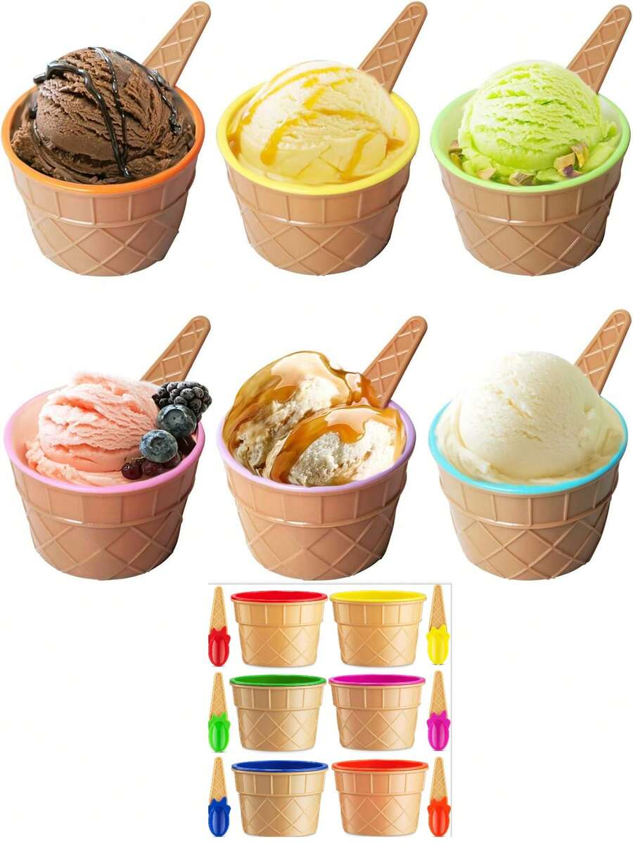 1/2/4件套冰淇淋碗勺套装，随机颜色冰淇淋模具组合，酸奶碗冰淇淋碗甜品碗DIY糖果色模具，可重复使用冰淇淋杯勺子，适用于儿童节派对装饰