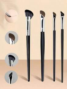 4pcs/Set Nose Contour Makeup Brushes Including Highlighter, Eyeliner, Angled Contour Fan Brush, Thin Nose & Eye Shadow Mixing Brush, Soft Bristle Precise Makeup Applicators