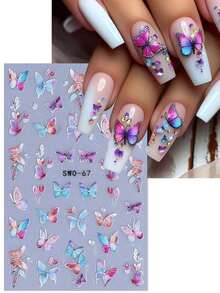 2pcs 5D Embossed Aurora Shell Butterfly Nail Art Stickers Colorful Spring Nail Design DIY Carved Self Adhesive Decorative Nails Art Accessories Supplies 5XMA - 彩色 - 查看 7