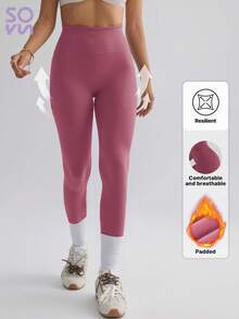 Soyun Pantaloni da yoga da donna in vita alta, sottili, in pile, aderenti, leggeri, adatti per attività all'aperto, viaggi, palestra - Rosa - Visualizzare 2