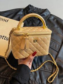 BEIKAMU 1 chiếc Túi xách họa tiết hình thoi, Ví đựng son môi & tiền xu thời trang mới, Túi đeo chéo dây xích thanh lịch - Màu vàng - Xem 9