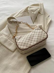 2024 Spring/Summer New Minimalist Versatile PU Armpit Bag, Fashion Linked Chain Shoulder Bag With High-Quality Feel, Handheld Bag , Small Bags - White - View 6