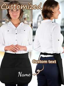 1Pc Personalized Custom Unisex Polyester Apron With 2 Pockets - Customizable Short Half Waist Waiter Work Uniform Hair Stylist Black Apron Hairdresser Beauty Salon Cosmetologist Cosmetology School Barber Gift Custom, For Kitchen, Hotel, Restaurant, Cooking, Baking, And Chef Use, Perfect For Personalized Text Or Logo, Multi-Functional, Stylish, High-Quality, Office, For Valentine's Day, For Mother's Day, For Father's Day, For Graduation, For Weddings, For Housewarming,Warm Ambience,Xmas Decoration,Elegant Living ,Forever Love - Black - View 2