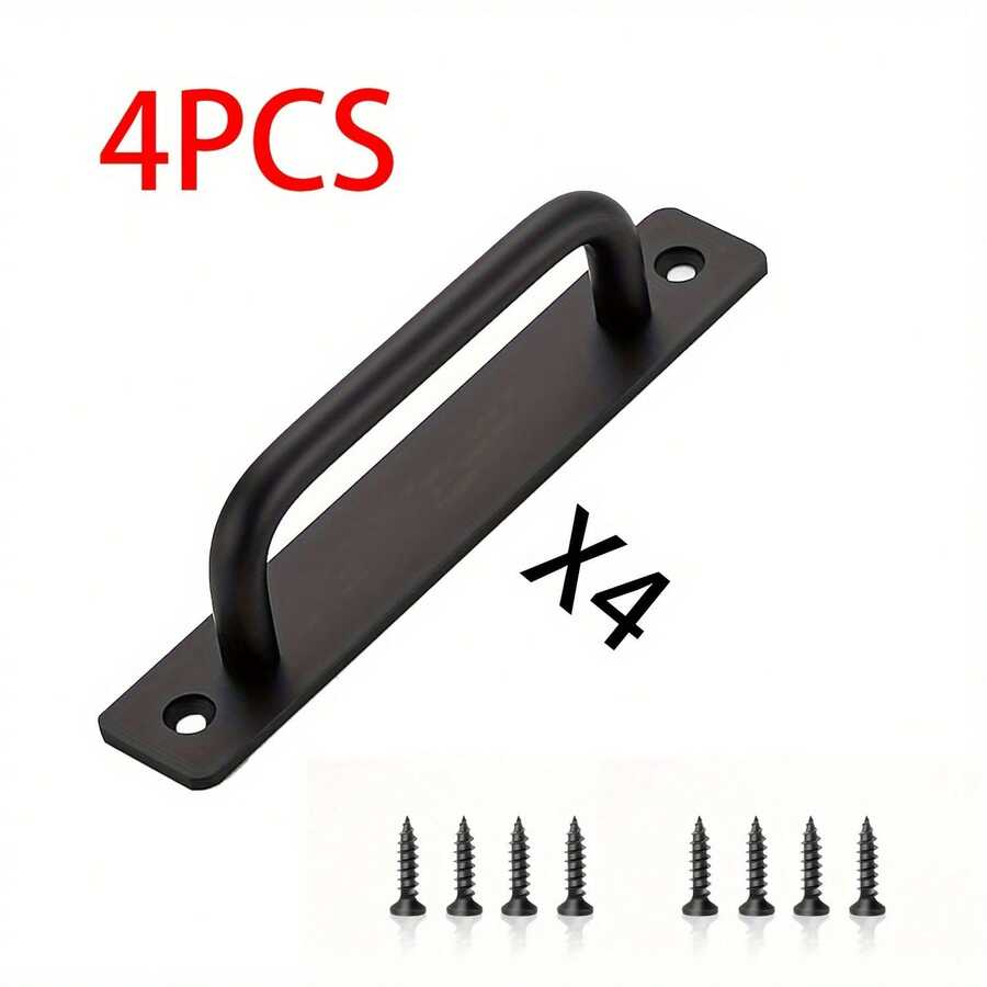 4pcs Black Aluminum Alloy Sliding Door Handles With Backplates, Maintenance-Free Hardware, Suitable For Barn Doors, Wardrobes, Hotels, Indoor Bathrooms And Entrances - Rust-Resistant Door Handles - Multicolor - View 1