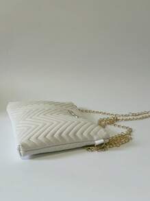 Bolso bandolera para teléfono con cadena desmontable con efecto ondulado en relieve, bolso de hombro de color liso y minimalista, bolso de mano elegante y de moda para mujer
