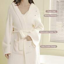 Bearberry Hooded Robe Cozy Leopard Robe Lightweight Soft Plush Bathrobe With Pockets For Women - Krim - View 11