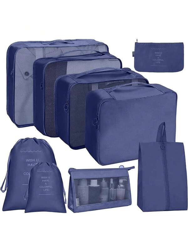 Set de 9 piezas de cubos de embalaje para viaje, que incluye organizadores de bolsos, bolsas de almacenamiento de zapatos, bolsas para ropa y ropa interior, accesorios de embalaje de equipaje de viaje