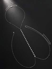 1pc Silver-Color Star Shaped Necklace-Style Chest Chain, Fashionable Metal Waist Belt Body Jewelry For Women, Suitable For Party, Sexy
