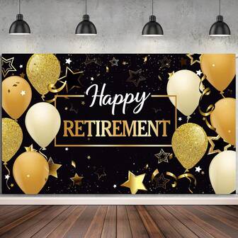 1 件退休派对背景横幅，快乐退休装饰背景横幅有多种尺寸供您选择，适用于退休派对、蛋糕桌横幅、照相亭、派对背景装饰用品礼品
