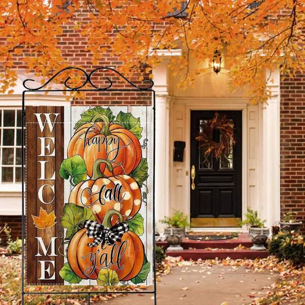 1pc Fall Welcome Thanksgiving Pumpkin Garden Flag Double Sided Autumn Yard Decoration Welcome Thanksgiving Holiday Garden Flag Seasonal Outside Patio Outdoor Decoration