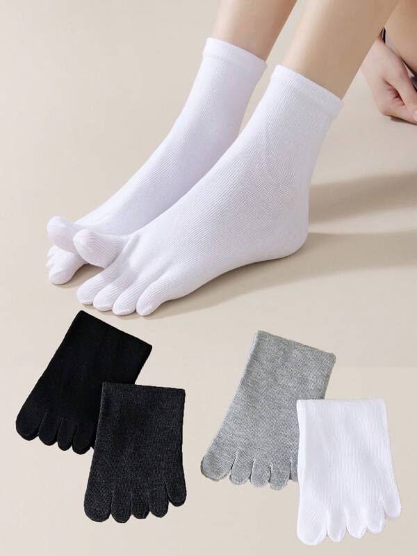 4 paires de chaussettes mi-mollet de séparateur d'orteils de couleur unie pour femmes, polyvalentes pour le quotidien, les sports, les tenues décontractées, toutes les saisons