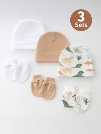 Set de 3 piezas de gorros para bebé recién nacido de 0-3M, suaves y amigables con la piel, gorro de temporada y gorro de hospital para uso diario