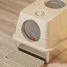 高品質不銹鋼全封閉式貓砂盆含腳踏板超大號加高款防外濺防帶出頂入式翻蓋易清潔貓廁所