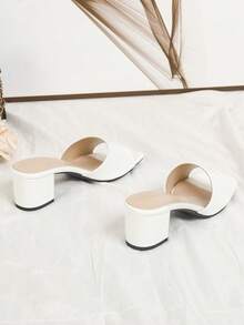 2025 时尚优雅女士白色高跟鞋，夏季时尚女士优雅高跟凉鞋，易穿脱粗跟方头穆勒鞋，亮面白色女鞋 - 白色 - 查看 6