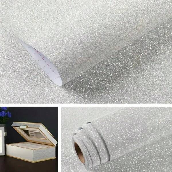 1 Roll Gift Box With Shiny Silver Self-Adhesive Wallpaper Roll 17.7inX39.9/118.1/196.8in Ethylene Based Removable Suitable For Bedroom Wall Cabinet And Dressing Table Decoration Easy To Peel Off And Attach Furniture Renovation And Home Decoration Wall Paper Wall Stickers Room Decor Wall Decor Wall Sticker
