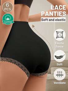 MEIYATING 6 件/包 女士高腰塑身内裤，三角蕾丝花边束腰提臀