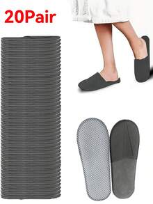 20 Stücke Einweg-Vlies-Pantoffeln mit elastischem geometrischem Muster, dunkelgrau, geeignet für Spa, Hotel, Hochzeit, Party, Reise - hygienische Einweg-Hausschuhe für Innen, Schlupfpantoffeln-Stil, glatte Textur, modisch und bequem, speziell für Spa-Gäste