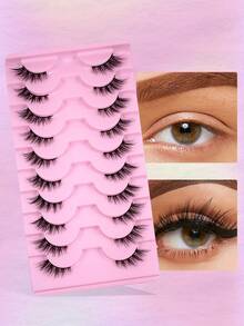 MAGEFY 10对半睫毛自然纤细猫眼睫毛4-17毫米3D立体蓬松假睫毛，加长尾翼