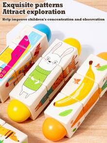 儿童木制动物旋转拼图积木婴幼儿0-3岁手抓玩具早教动物认知水果蔬菜认知交通认知益智玩具 - 彩色 - 查看 8