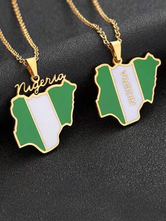 1pc Women's Popular Nigeria Map Stainless Steel Pendant Necklace, Suitable For Dates, Casual Vacations, Unique & Fashionable