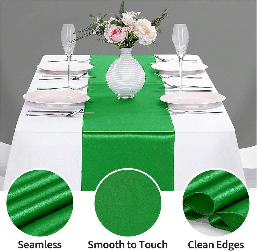 10-Pack Satin Table Runner Emerald 12 X 108 Inches Long, Table Runners For Wedding, Birthday Parties, Banquets Decorations(10 Pack, 12x108 Inch, Emerald) - Light Grey - View 1