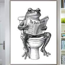 Framed 1PC Room Decor Frog On Toilet Bathroom Art Print Canvas Poster Quirky Retro Wall Decor - Framed - View 1