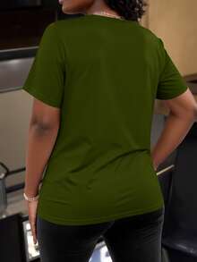 Áo thun nữ cổ tròn tay ngắn cỡ lớn thường ngày - xanh quân đội - Xem 2