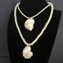 全新原创简约仿珍珠海螺吊坠项链，适合女士个性化百搭海洋风格海滩派对珠宝