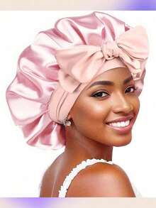 缎面丝质帽，带可调节系带 - 轻盈护发帽，整晚舒适，护发和沐浴 - 适合男女返校