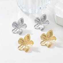 1 pieza Anillo ajustable de metal con flor retro de 5 pétalos sobredimensionada, pendientes versátiles de uso diario de alta gama