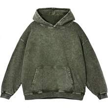Men's Fashionable Autumn Washed Distressed Pocket Hoodie, Mens Hoodies Vintage Oversized Hoodie Acid Wash Couples Cotton Pullover Hoodies For Men Streetwear Sweatshirts - Street Fashion Outerwear - 軍綠色 - 查看 1
