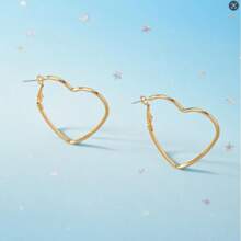 1 paire de boucles d'oreilles créoles géométriques en forme de cœur, convenant pour le port quotidien des femmes