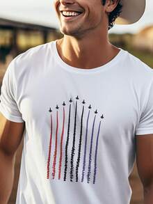 Cadou de Ziua Independenței 4 Iulie - Tricou pentru bărbați cu imprimeu direcțional pe față, mânecă scurtă - Tricouri confortabile și respirabile - Topuri casual și la modă - alb - Vizualizare 2